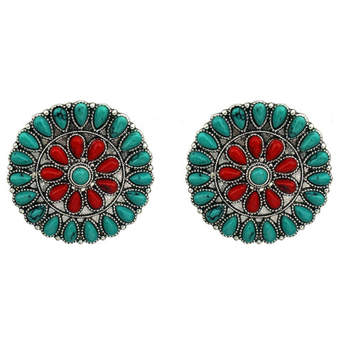 Coral & Turquoise Round Stone Earrings