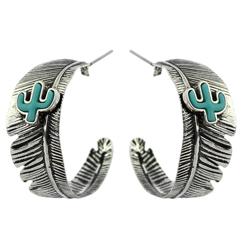 Feather Hoop Cactus Earrings