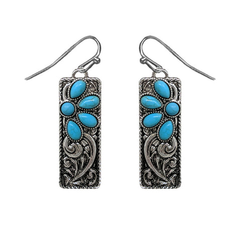Tooled Turquoise Bar Earrings