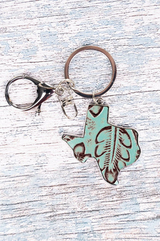 Tooled Turquoise Texas Keychain