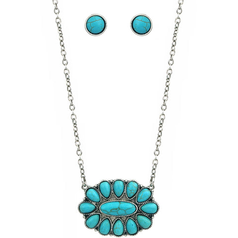 Flower Stone Necklace Set - Turquoise