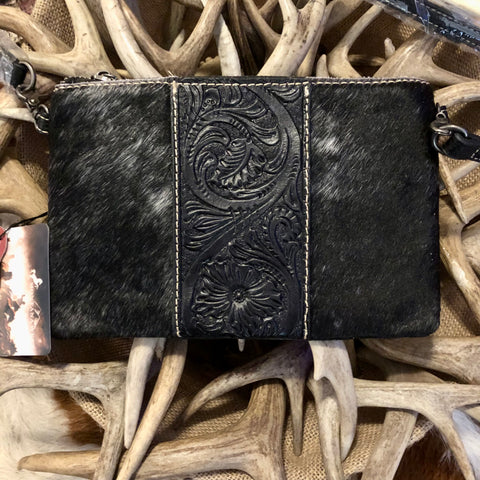 Montana West Hair-On Cowhide Leather Clutch/Crossbody - Black