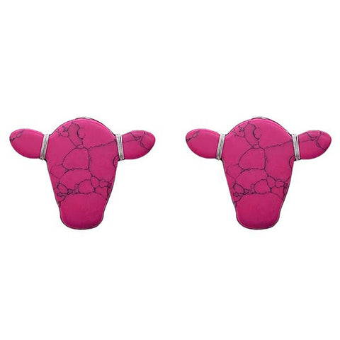 Pink Cow Head Earrings