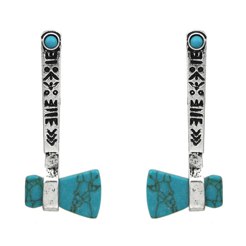 Western Turquoise Ax Post Earrings