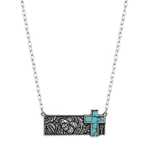 Tooled Bar Cross Necklace