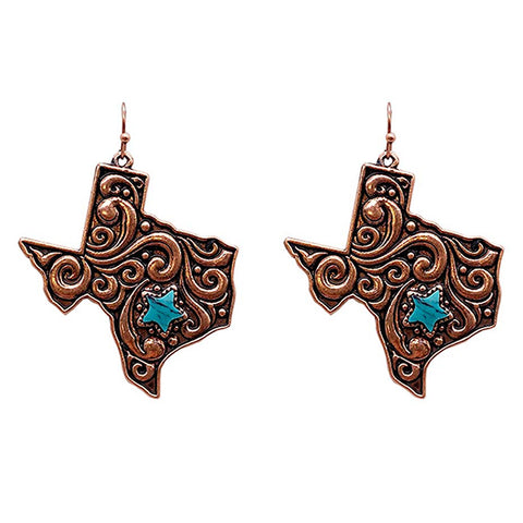 Copper Tooled Texas Earrings