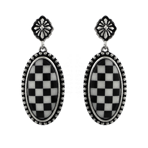 Checkerboard Oval Post Earrings