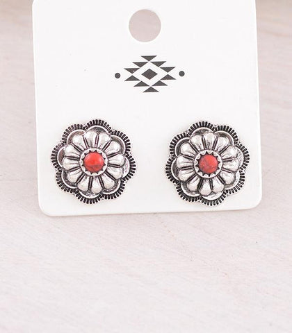Dainty Red Stone Concho Studs