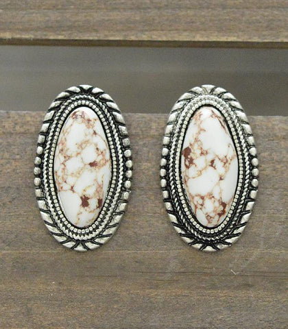 Western Oval Ivory Stone Studs