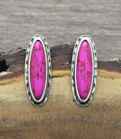 Western Stone Post Earrings - Pink