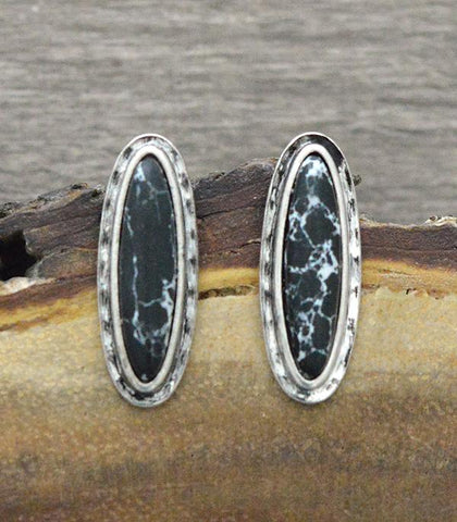 Western Stone Post Earrings - Black