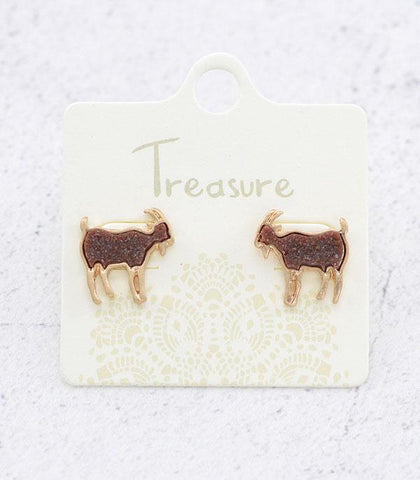 Druzy Goat Earrings - Brown