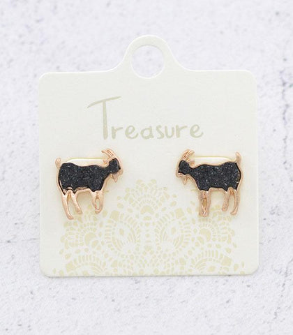 Druzy Goat Earrings - Black