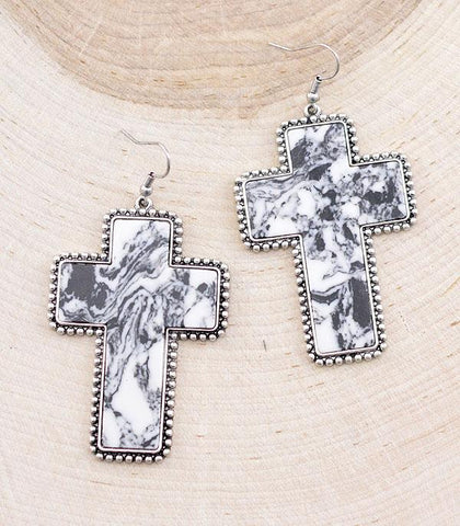 Marbled Cross Hook Earrings