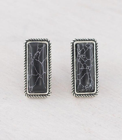 Western Stone Bar Earrings - Black