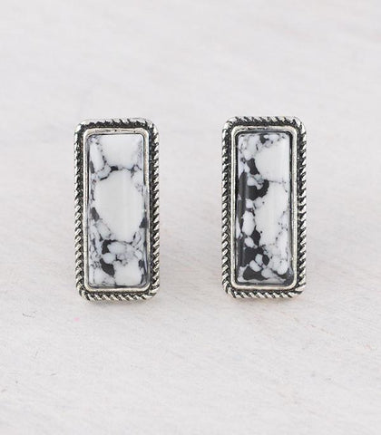 Western Stone Bar Earrings - White