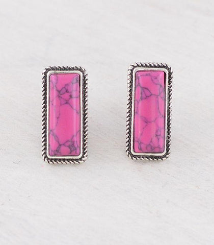 Western Stone Bar Earrings - Pink