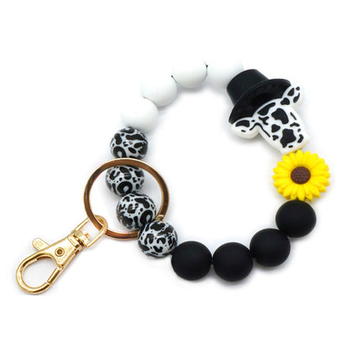 Western Cow & Sunflower Wristlet Keychain