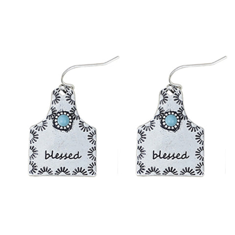 Cow Tag "BLESSED" Earrings