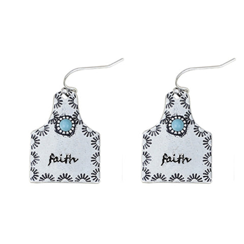 Cow Tag "FAITH" Earrings