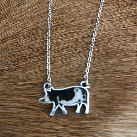 Black & White Cowhide Pig Necklace