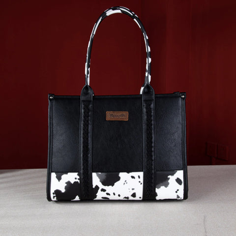 Wrangler Cow Print Concealed Carry Large Tote- Black