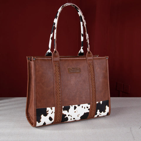 Wrangler Cow Print Concealed Carry Large Tote - Brown