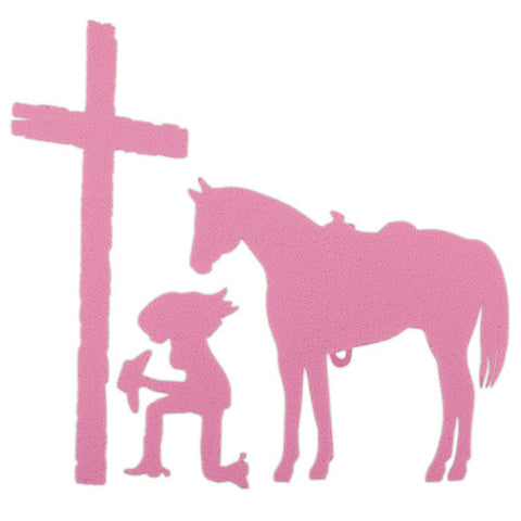 Kneeling Cowgirl & Horse @ the Cross Sticker