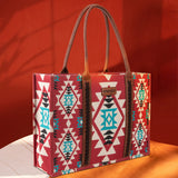 Wrangler Southwestern Print Canvas Large Tote -Burgundy