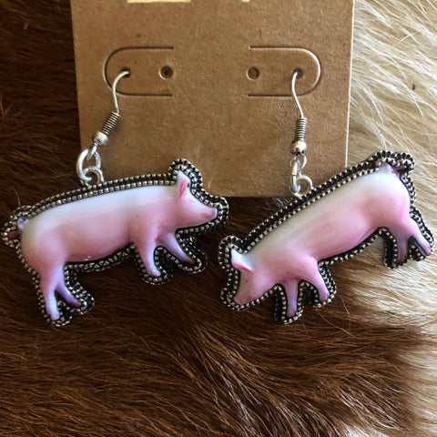 Pink Show Pig Earrings