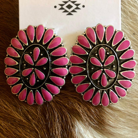 Pink Oval Squash Post Earrings