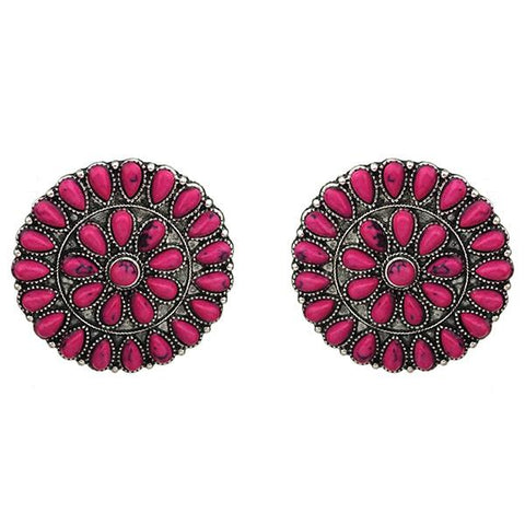 Round Pink Flower Studs