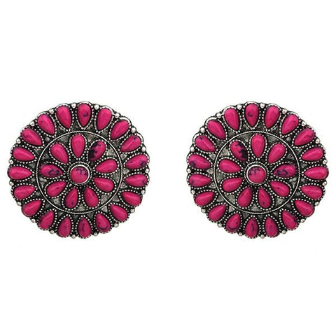 Round Pink Flower Studs