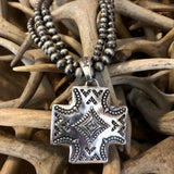 Western Cross w/ Triple Navajo Pearl Strand Necklace
