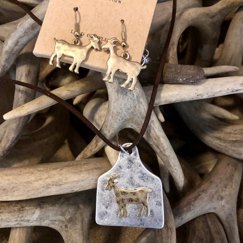 Goat on Ear Tag Necklace & Earrings Set