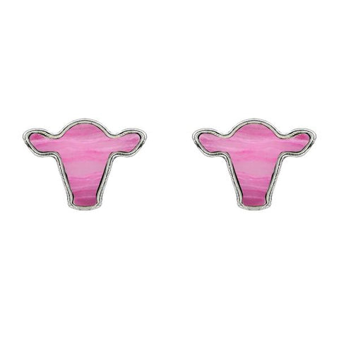 Pink Stone Cow Head Earrings