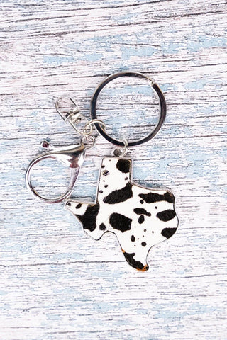 Cow Print Texas Keychain