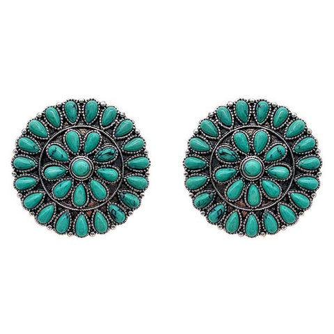 Round Turquoise Flower Studs