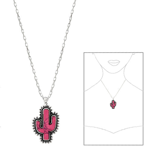 Cactus Stone Necklace - Pink