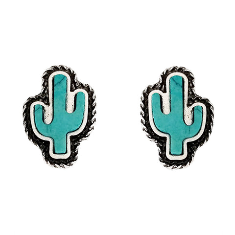 Cactus Stone Stud Earrings -Turquoise