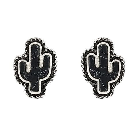 Cactus Stone Stud Earrings -Black