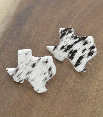 Cowhide Texas Earrings - Black & White