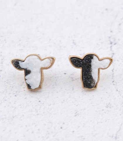 Druzy Cow Earrings - Black & White