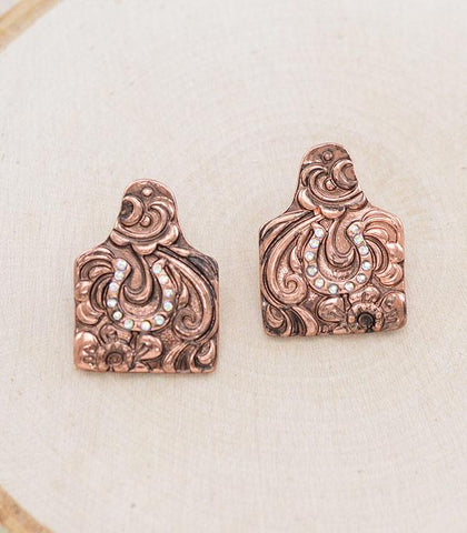 Tooled Cattle Tag Studs - Copper