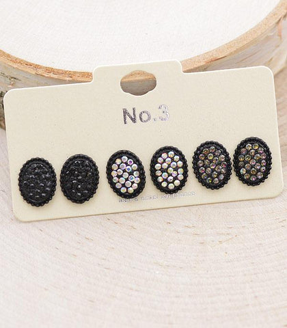 Mini Oval Rhinestone 3pc Set - Other Colors Available