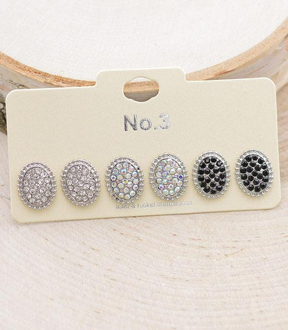 Mini Oval Rhinestone 3pc Set - Other Colors Available