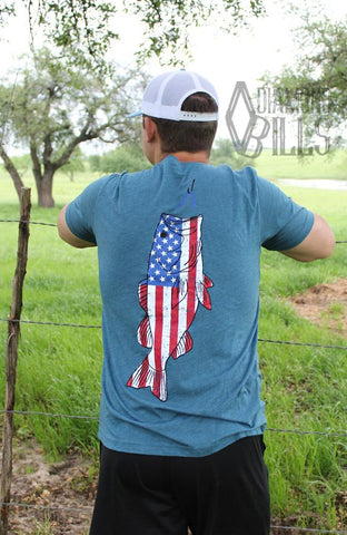 Red White and Bass Tee by Diamond Bills - ONLY MEDIUM LEFT!
