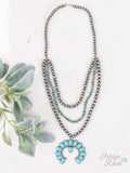 Little Dirt on My Boots Turquoise Stone Horseshoe Squash Blossom Necklace