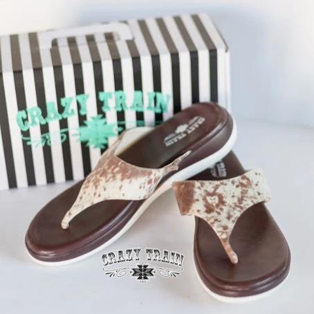 Cowhide Flip Flops by Crazy Train