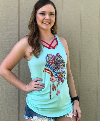 Turquoise Leopard Headdress Tank
